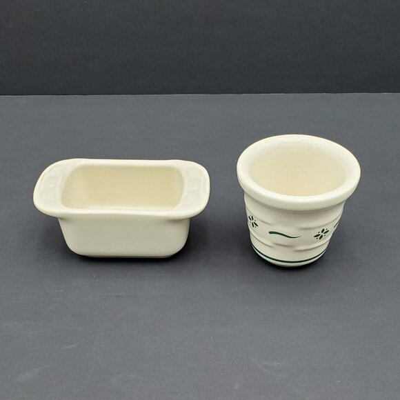 Longaberger Ivory Sugar Packet Holder Caddy Heritage Green Votive Candle Holder - Picture 2 of 6